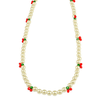 Jewelz Pearl Beaded Necklace with Cherry Charms