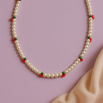 Jewelz Pearl Beaded Necklace with Cherry Charms
