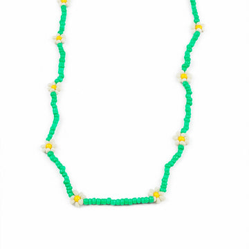 Jewelz Green Beaded Necklace with Daisy Flower Charms
