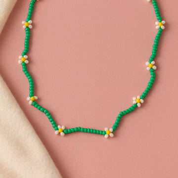Jewelz Green Beaded Necklace with Daisy Flower Charms