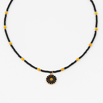 Jewelz Black & Yellow Beaded Necklace with Floral Pendant