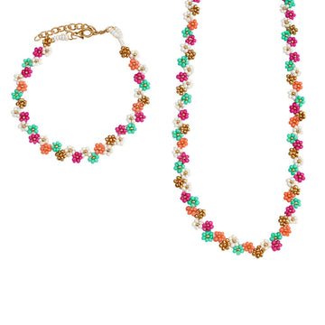 Jewelz Multicolour Daisy Beaded Necklace & Bracelet Set