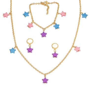 Jewelz Pastel Star Charm Jewelry Set for Girls (Necklace, Bracelet & Earrings)