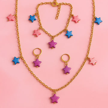 Jewelz Pastel Star Charm Jewelry Set for Girls (Necklace, Bracelet & Earrings)