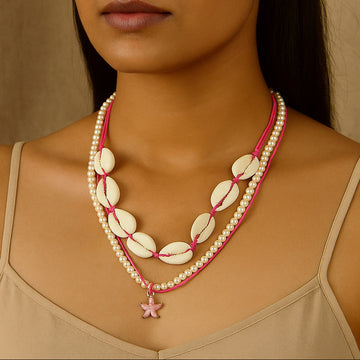 Jewelz Starfish Layered Shell & Pearl Necklace