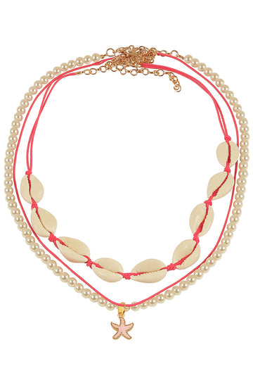 Jewelz Starfish Layered Shell & Pearl Necklace