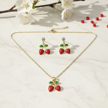 Women Gold Tone Strawberry Charm Jewellery Set