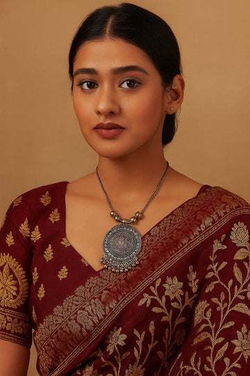 Oxidised Silver Tribal Pendant Necklace