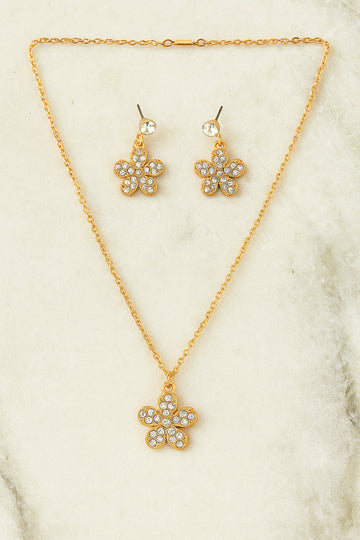 Gold-Tone Floral Pendant Necklace & Matching Earrings Set