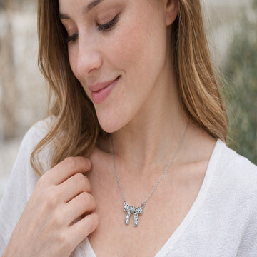 Silver Plated Crystal Bow Pendant Necklace for Women