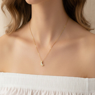 Gold Plated Sparkling Crescent Moon Necklace