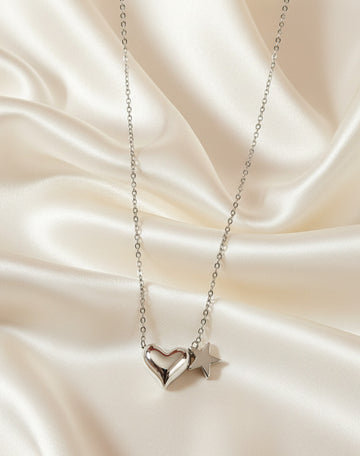Silver Plated Heart & Star Pendant Necklace