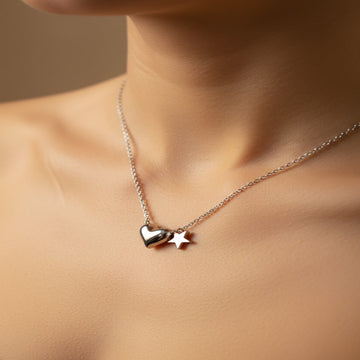 Silver Plated Heart & Star Pendant Necklace