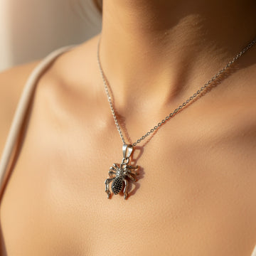 Detailed Silver Spider Necklace for Women