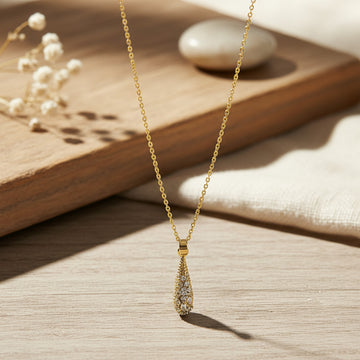 Gold Plated Sparkling Teardrop Pendant Necklace