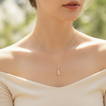 Gold Plated Sparkling Teardrop Pendant Necklace