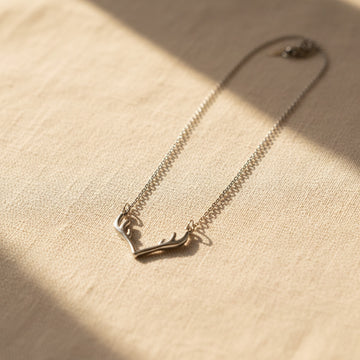 Silver Toned Minimalist Antler Charm Necklace