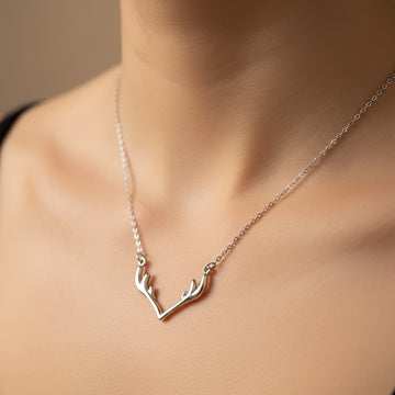 Silver Toned Minimalist Antler Charm Necklace
