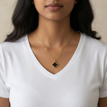 Gold Black Clover Pendant Necklace for Women & Girls