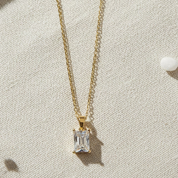 Gold Square Crystal Pendant Necklace for Women & Girls