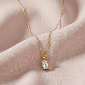 Gold Square Crystal Pendant Necklace for Women & Girls