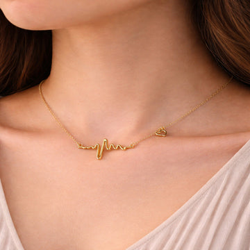 Gold Plated Heartbeat Design Chain Necklace for Women & Girls