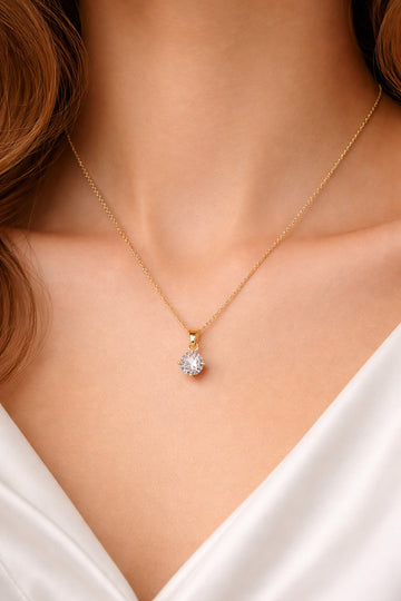 Gold Plated Solitaire Crystal Pendant Necklace for Women & Girls