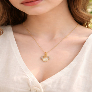 Gold Plated Rose Pearl Pendant Necklace for Women & GirlsV