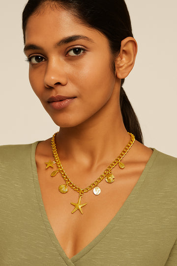 Jewelz Gold Finish Starfish & Shell Pendant Necklace