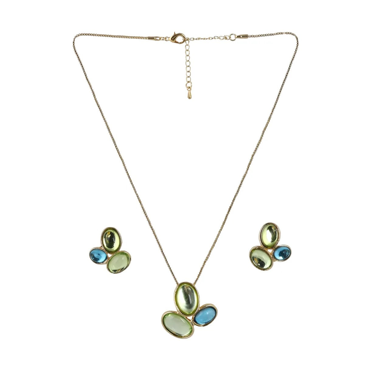 Gold-Plated Stone Pendant Chain & Earrings