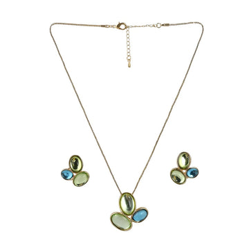 Gold-Plated Stone Pendant Chain & Earrings