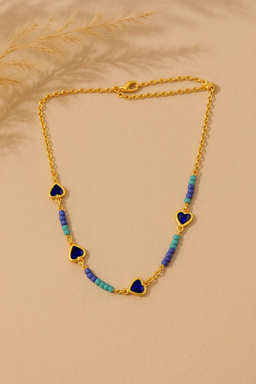 Gold-Plated Blue Heart Bead Necklace