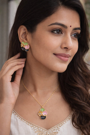 Jewelz Gold-Tone Multicolor Disc Pendant Necklace & Earrings Set