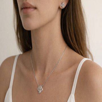 Silver Plated Floral Pendant Necklace & Stud Earrings Set