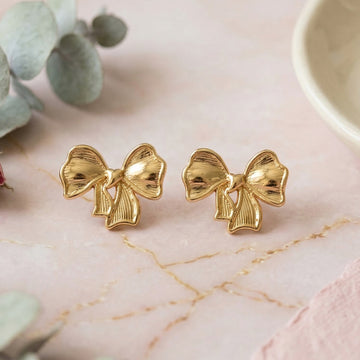 Gold Tone Bow Ribbon Earrings for Women & Girls