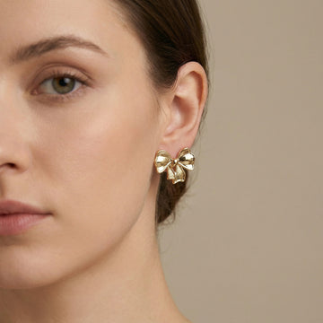 Gold Tone Bow Ribbon Earrings for Women & Girls