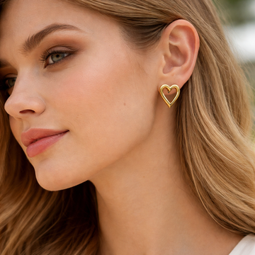 Gold Tone Open Heart Stud Earrings for Women & Girls