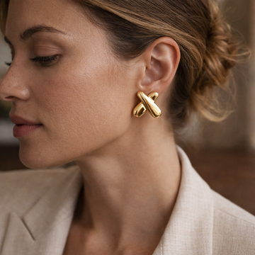 Gold Tone Abstract Stud Earrings for Women & Girls