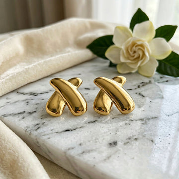 Gold Tone Abstract Stud Earrings for Women & Girls