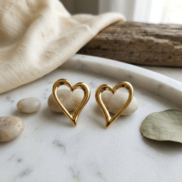 Gold Tone Open Heart Stud Earrings for Women & Girls