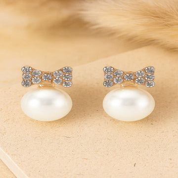 Jewelz Elegant Pearl Stud Earrings with Bow Design