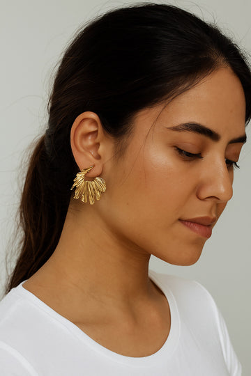 Antique Gold Textured Leaf Earrings