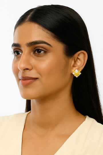 Crystal Charm Gold Studs