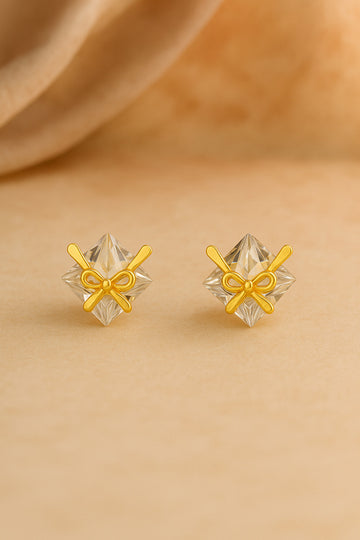 Crystal Charm Gold Studs
