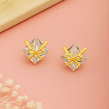 Crystal Charm Gold Studs