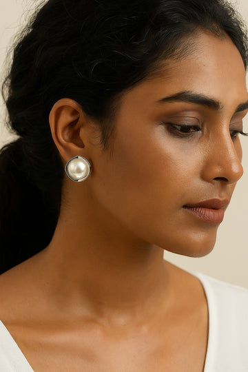 Jewelz Premium Oval Pearl Stud Earrings | Elegant Style