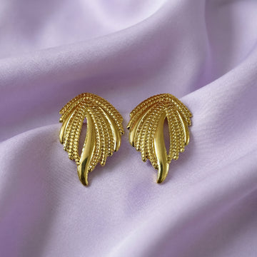 Gold Tone Leaf Stud Earrings for Women & Girls