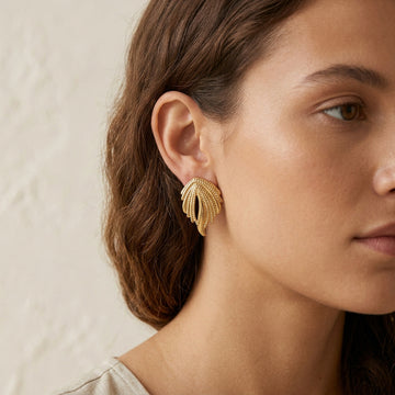 Gold Tone Leaf Stud Earrings for Women & Girls