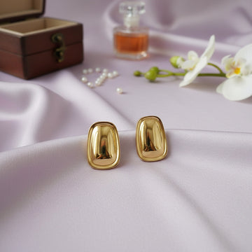 Gold Tone Minimal Capsule Stud Earrings for Women & Girls