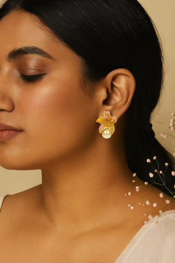 Pink Floral Stud Earrings